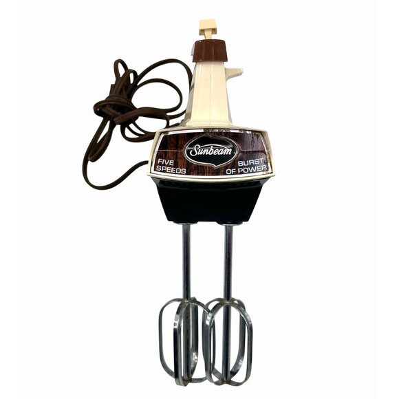 VINTAGE SUNBEAM MIXMASTER 5-SPEED TAN & BROWN HAND MIXER W/ BEATERS - Picture 4 of 10